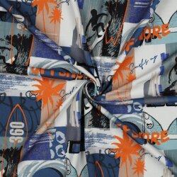 Baumwolljersey Digital Surfer Kollage - blau