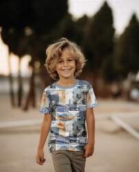 Baumwolljersey Digital Surfer Kollage - blau