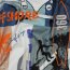 Baumwolljersey Digital Surfer Kollage - blau