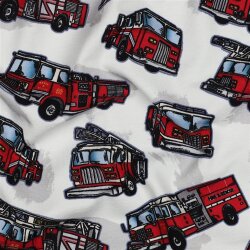 Baumwolljersey Digital Feuerwehrfahrzeuge - altweiß