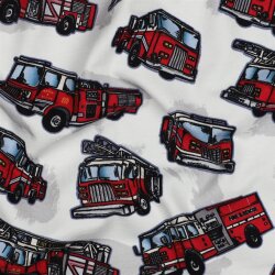 Baumwolljersey Digitall Feuerwehrfahrzeuge - altweiß