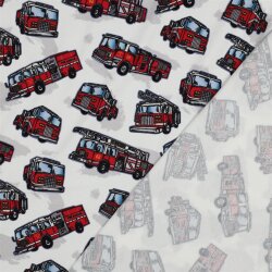 Baumwolljersey Digitall Feuerwehrfahrzeuge - altweiß