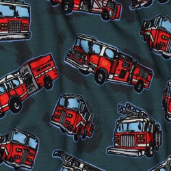 Baumwolljersey Digital Feuerwehrfahrzeuge - petrol