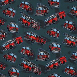 Baumwolljersey Digital Feuerwehrfahrzeuge - petrol