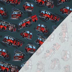 Baumwolljersey Digital Feuerwehrfahrzeuge - petrol