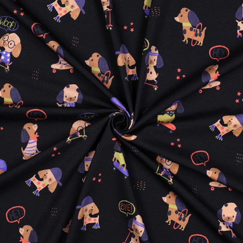 Baumwolljersey Digital Hunde Sport - nachtblau