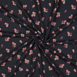 Baumwolljersey Mini Blumenstrauß - dunkelblau meliert