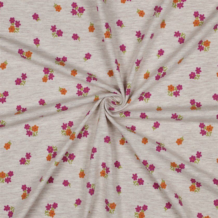 Baumwolljersey Mini Blumenstrauß - hellsand meliert