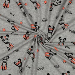 Baumwolljersey Neon Superhelden - hellgrau meliert