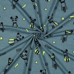 Baumwolljersey Neon Superhelden - rauchblau meliert