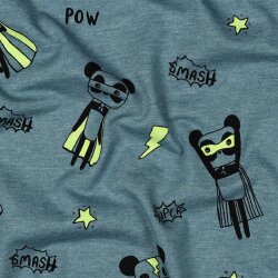 Baumwolljersey Neon Superhelden - rauchblau meliert