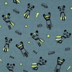 Baumwolljersey Neon Superhelden - rauchblau meliert