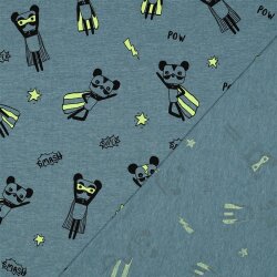 Baumwolljersey Neon Superhelden - rauchblau meliert