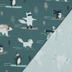 French Terry Digital Winter Tiere - altblaugrün