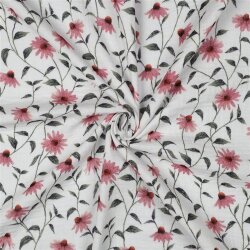 Musselin Organic Digital rosa Blumen - weiß