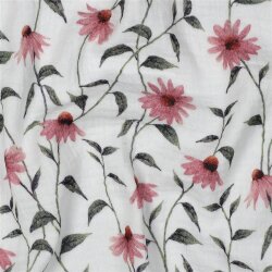 Musselin Organic Digital rosa Blumen - weiß