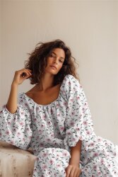 Musselin Organic Digital rosa Blumen - weiß