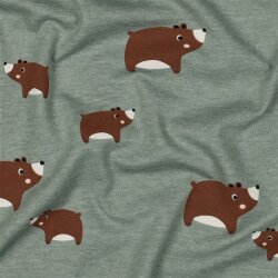 Baumwolljersey süße Bären - salbei meliert