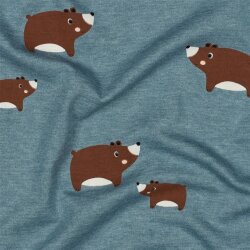 Baumwolljersey süße Bären - rauchblau meliert