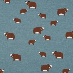 Baumwolljersey süße Bären - rauchblau meliert