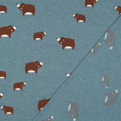 Baumwolljersey süße Bären - rauchblau meliert