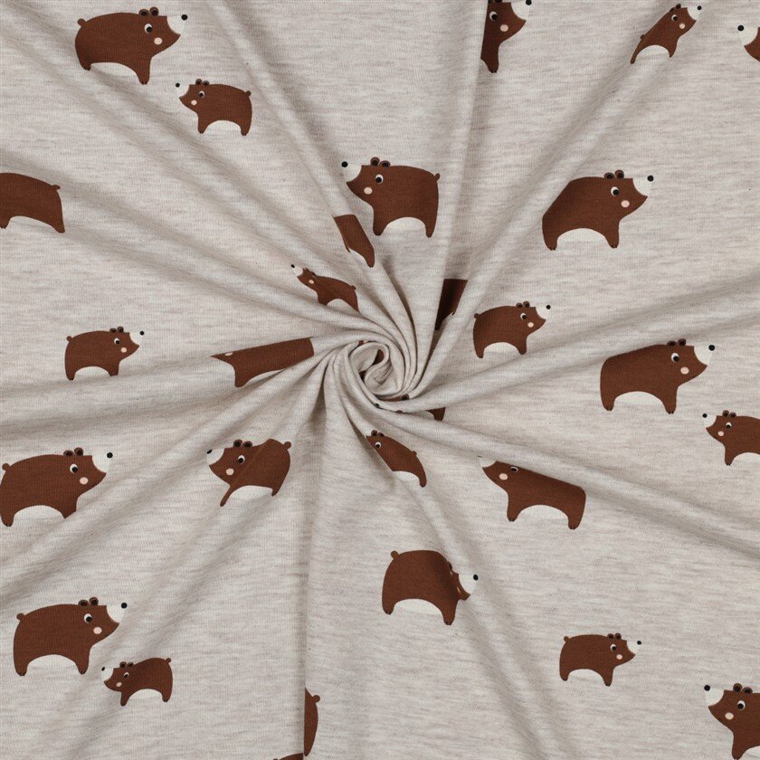 Baumwolljersey süße Bären - hellsand meliert