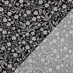 Baumwolljersey Blumenwind - schwarz/weiß
