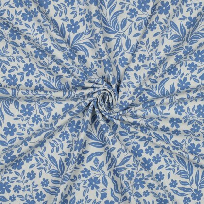 Baumwolljersey Blumenwind - hellblau/weiß