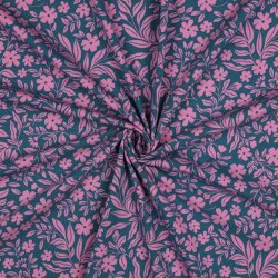 Baumwolljersey Blumenwind - dunkelpetrol/hellpink