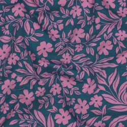 Baumwolljersey Blumenwind - dunkelpetrol/hellpink