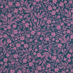 Baumwolljersey Blumenwind - dunkelpetrol/hellpink