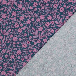 Baumwolljersey Blumenwind - dunkelpetrol/hellpink