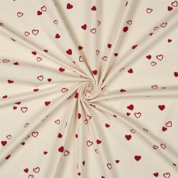 Baumwolljersey Bio~Organic Herzregen - natur/rot