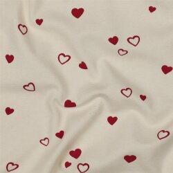 Baumwolljersey Bio~Organic Herzregen - natur/rot