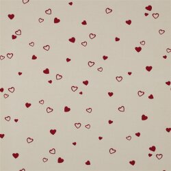 Baumwolljersey Bio~Organic Herzregen - natur/rot