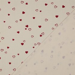 Baumwolljersey Bio~Organic Herzregen - natur/rot