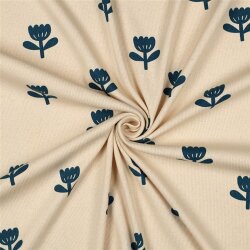 Rippenjersey Bio~Organic Blumen - natur/petrol