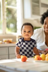 Baumwolljersey  Bio~Organic Schachbrettmuster - natur/nachtblau