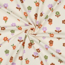 Waffeljersey bunte Blumen - altweiß