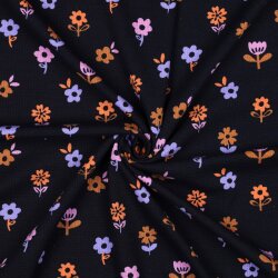 Waffeljersey bunte Blumen - dunkelblau