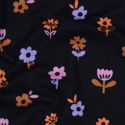 Waffeljersey bunte Blumen - dunkelblau