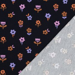 Waffeljersey bunte Blumen - dunkelblau