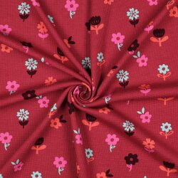 Waffeljersey bunte Blumen - dunkelrot