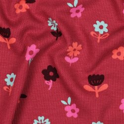 Waffeljersey bunte Blumen - dunkelrot