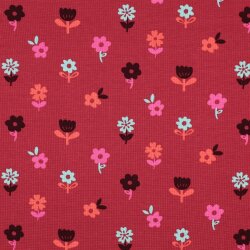 Waffeljersey bunte Blumen - dunkelrot