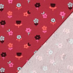 Waffeljersey bunte Blumen - dunkelrot