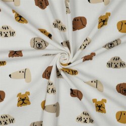 Waffeljersey Hundeköpfe - altweiß