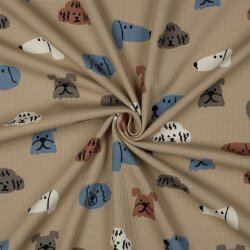 Waffeljersey Hundeköpfe - beige
