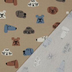 Waffeljersey Hundeköpfe - beige