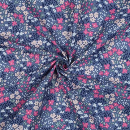 Beschichtete Baumwolle Blumen - jeansblau